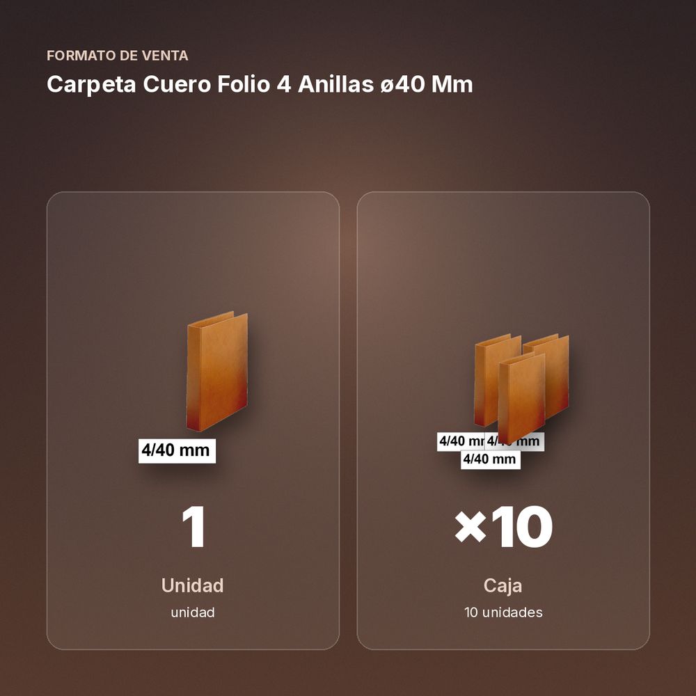 CARPETA CUERO FOLIO 4 ANILLAS Ø40 MM - formato de venta: caja de 10
