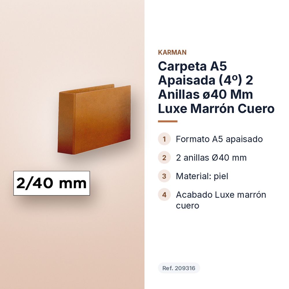 CARPETA A5 APAISADA (4º) 2 ANILLAS Ø40 MM LUXE MARRÓN CUERO - características principales