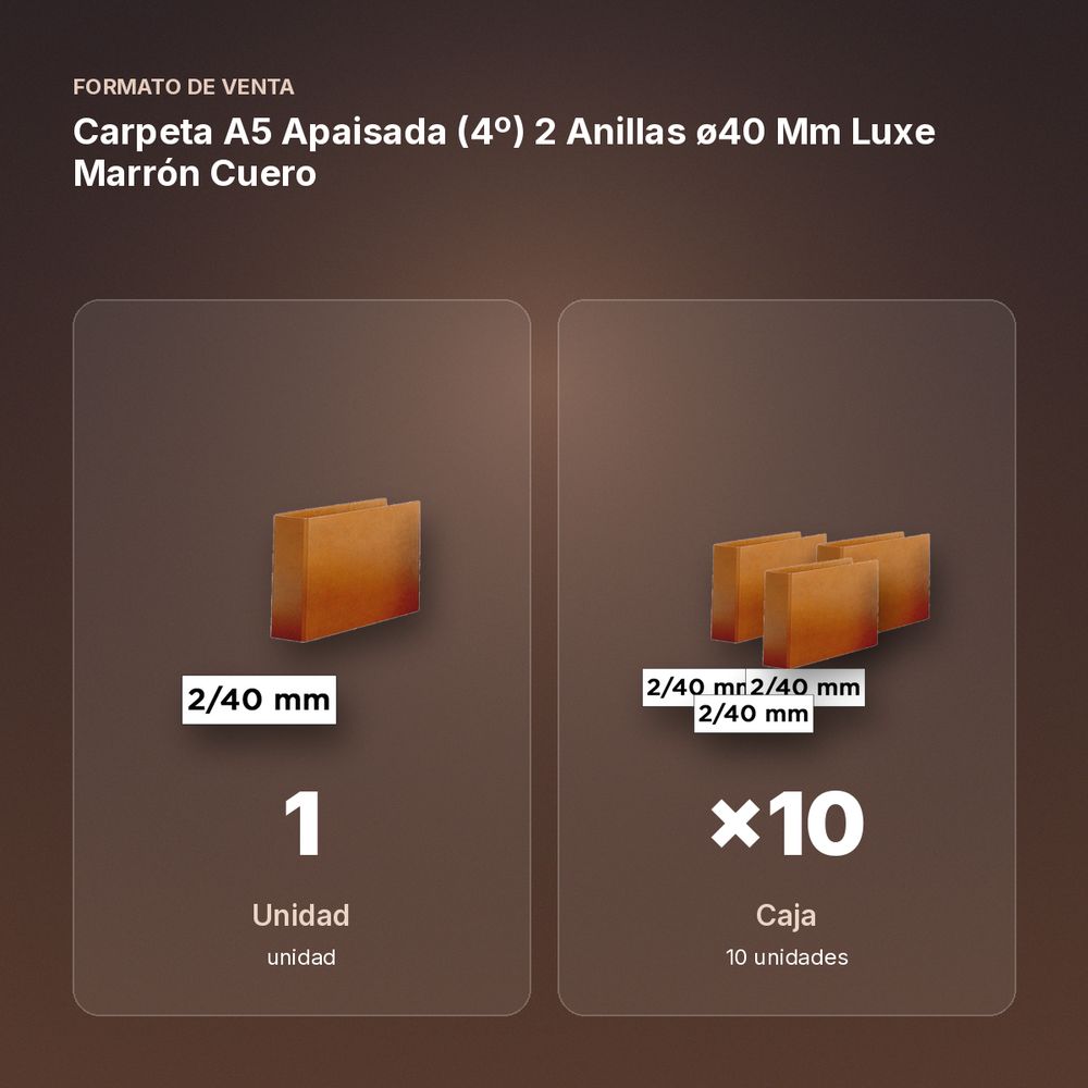 CARPETA A5 APAISADA (4º) 2 ANILLAS Ø40 MM LUXE MARRÓN CUERO - formato de venta: caja de 10