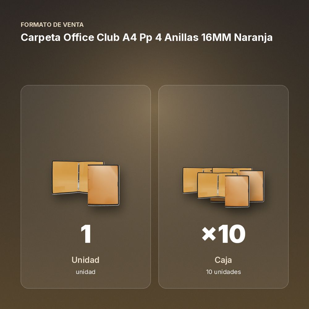 CARPETA OFFICE CLUB A4 PP 4 ANILLAS 16MM NARANJA - formato de venta: caja de 10