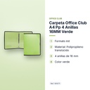 CARPETA OFFICE CLUB A4 PP 4 ANILLAS 16MM VERDE - características principales
