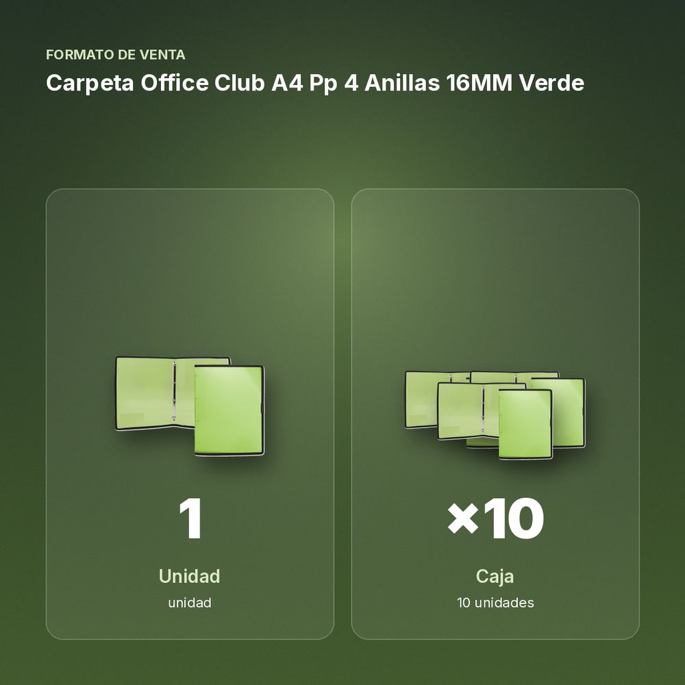 CARPETA OFFICE CLUB A4 PP 4 ANILLAS 16MM VERDE - formato de venta: caja de 10