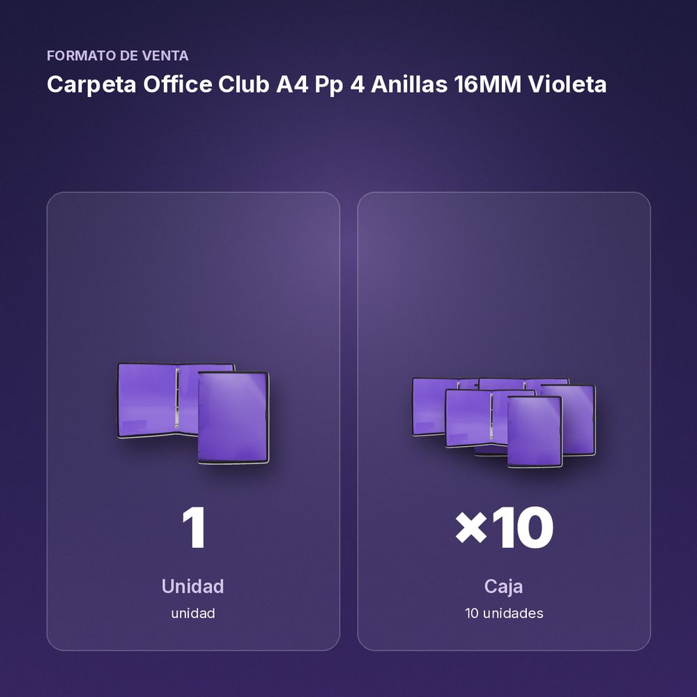 CARPETA OFFICE CLUB A4 PP 4 ANILLAS 16MM VIOLETA - formato de venta: caja de 10