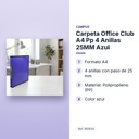 CARPETA OFFICE CLUB A4 PP 4 ANILLAS 25MM AZUL  - características principales