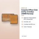 CARPETA OFFICE CLUB A4 PP 4 ANILLAS 25MM NARANJA - características principales
