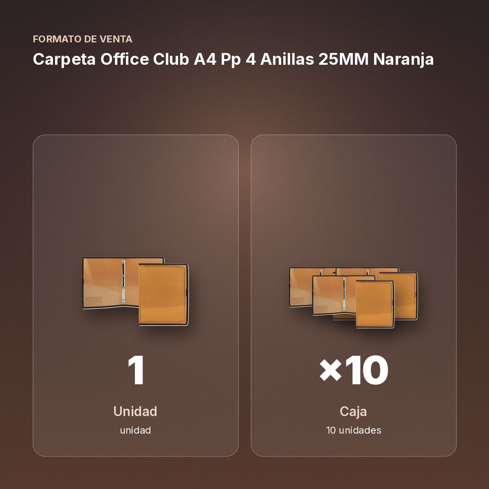 CARPETA OFFICE CLUB A4 PP 4 ANILLAS 25MM NARANJA - formato de venta: caja de 10