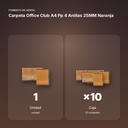 CARPETA OFFICE CLUB A4 PP 4 ANILLAS 25MM NARANJA - formato de venta: caja de 10