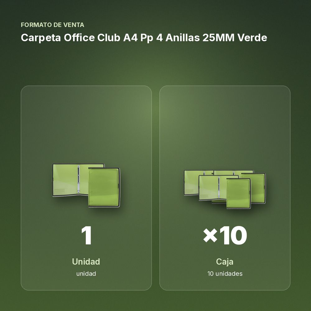 CARPETA OFFICE CLUB A4 PP 4 ANILLAS 25MM VERDE - formato de venta: caja de 10