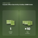 CARPETA OFFICE CLUB A4 PP 4 ANILLAS 25MM VERDE - formato de venta: caja de 10