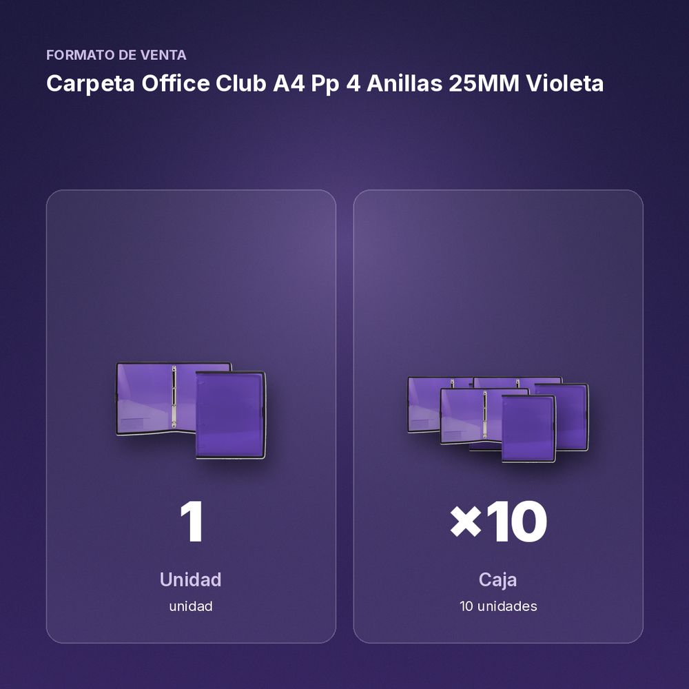 CARPETA OFFICE CLUB A4 PP 4 ANILLAS 25MM VIOLETA - formato de venta: caja de 10