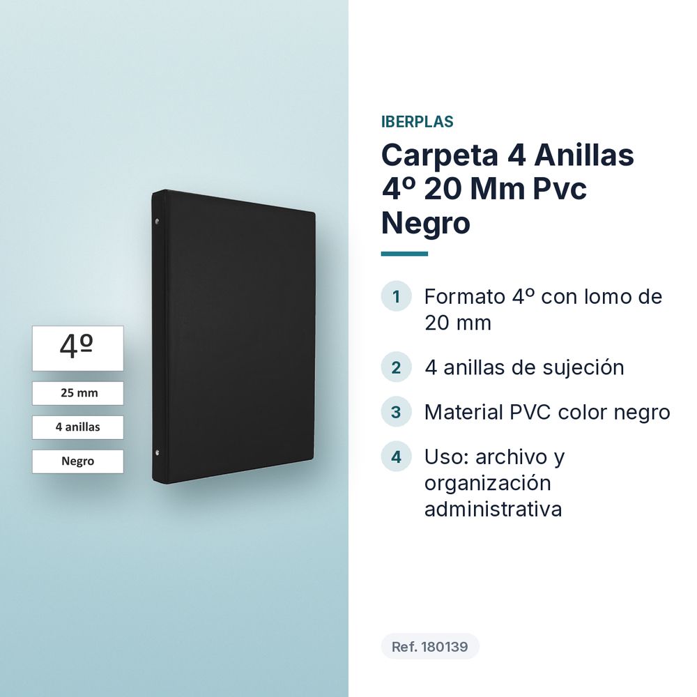 CARPETA 4 ANILLAS 4º 20 MM PVC NEGRO - características principales