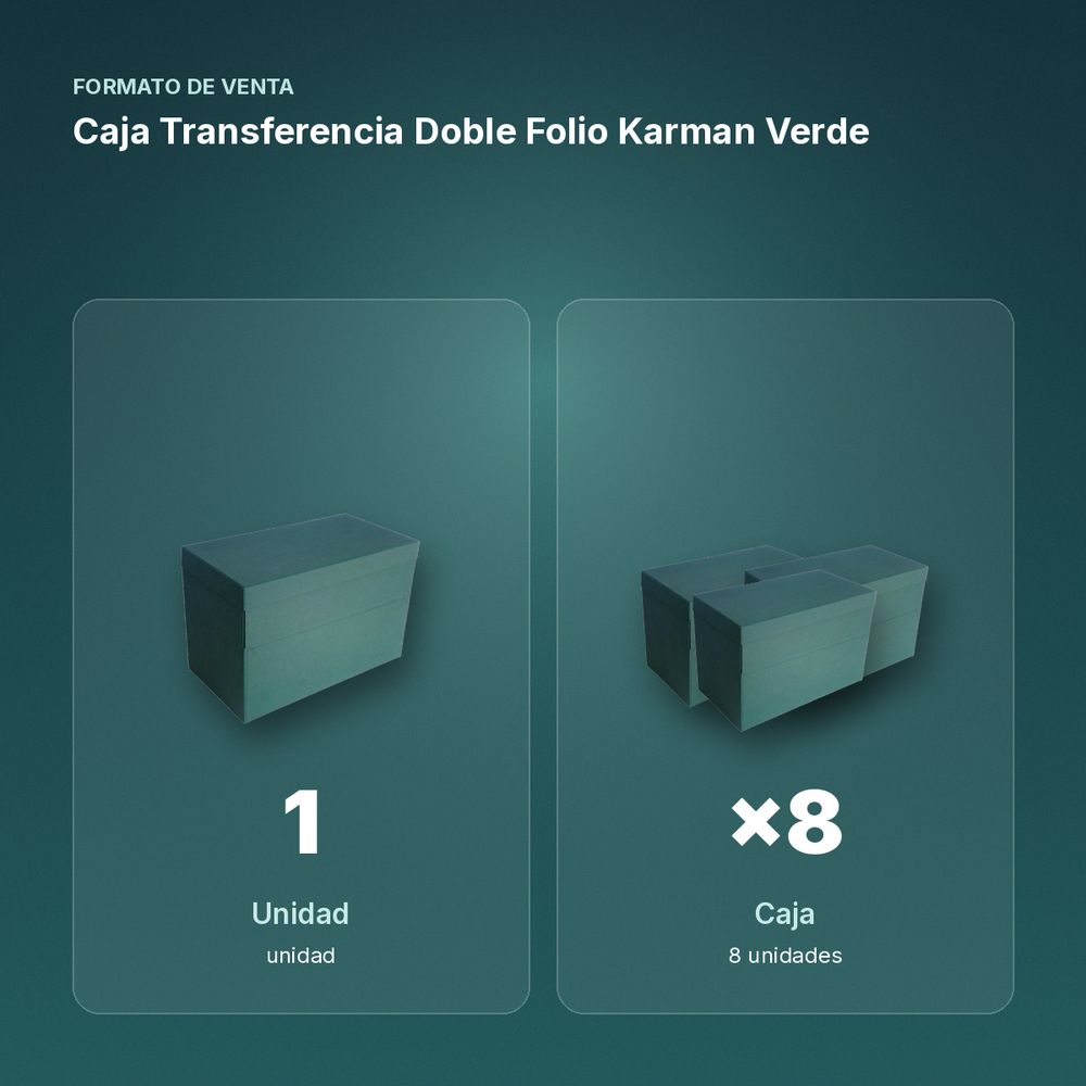 CAJA TRANSFERENCIA DOBLE FOLIO KARMAN VERDE - formato de venta: caja de 8