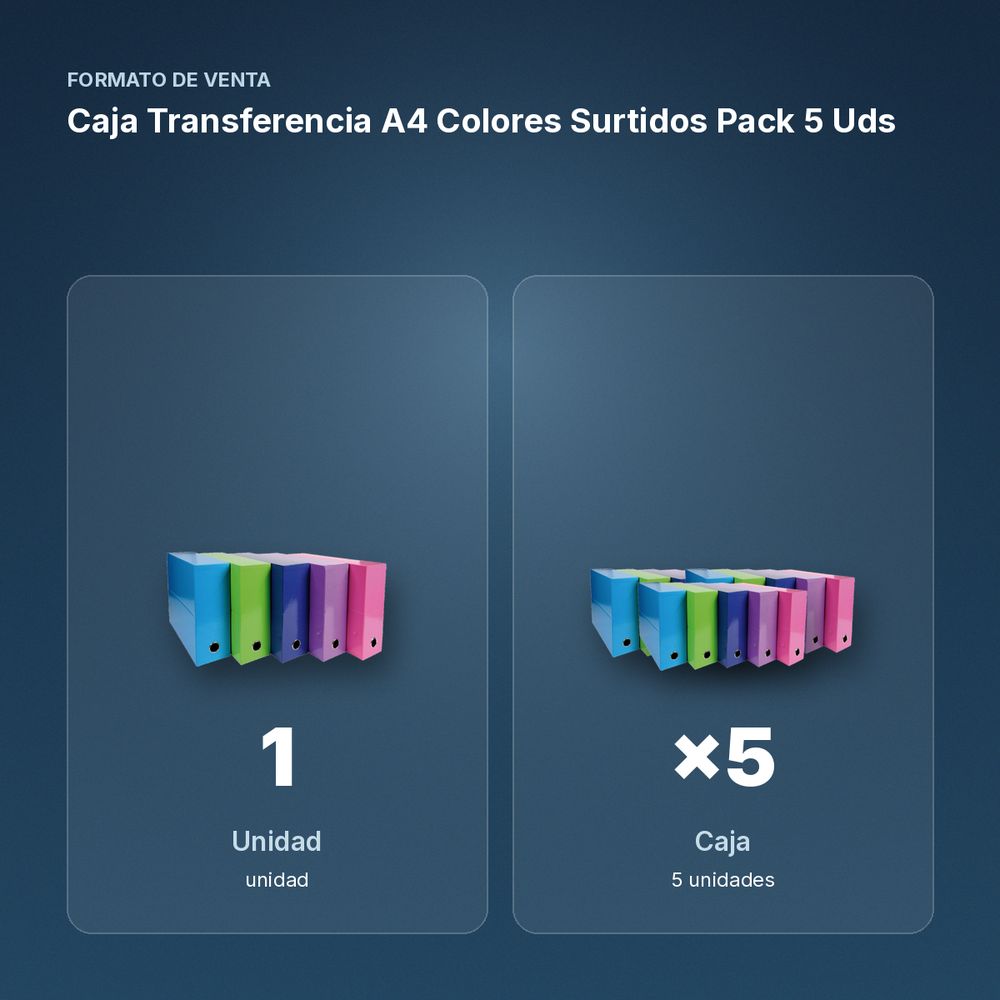 CAJA TRANSFERENCIA A4 COLORES SURTIDOS PACK 5 UDS - formato de venta: caja de 5