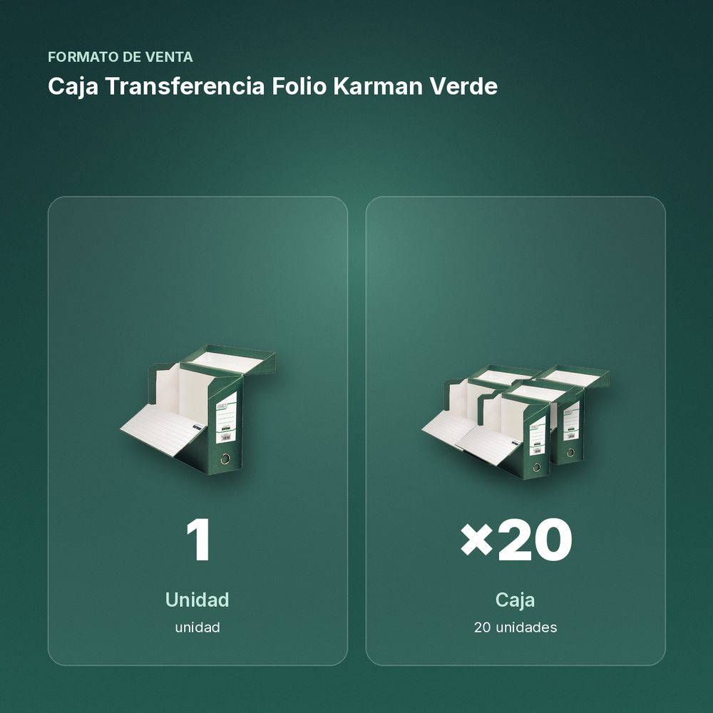 CAJA TRANSFERENCIA FOLIO KARMAN VERDE  - formato de venta: caja de 20