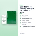 CARPETA A4+ CON GOMAS Y 3 SOLAPAS CARTÓN 400 G VERDE  - características principales