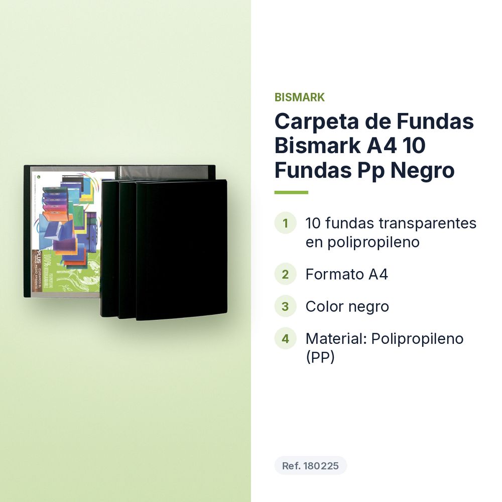 CARPETA DE FUNDAS BISMARK A4 10 FUNDAS PP NEGRO - características principales
