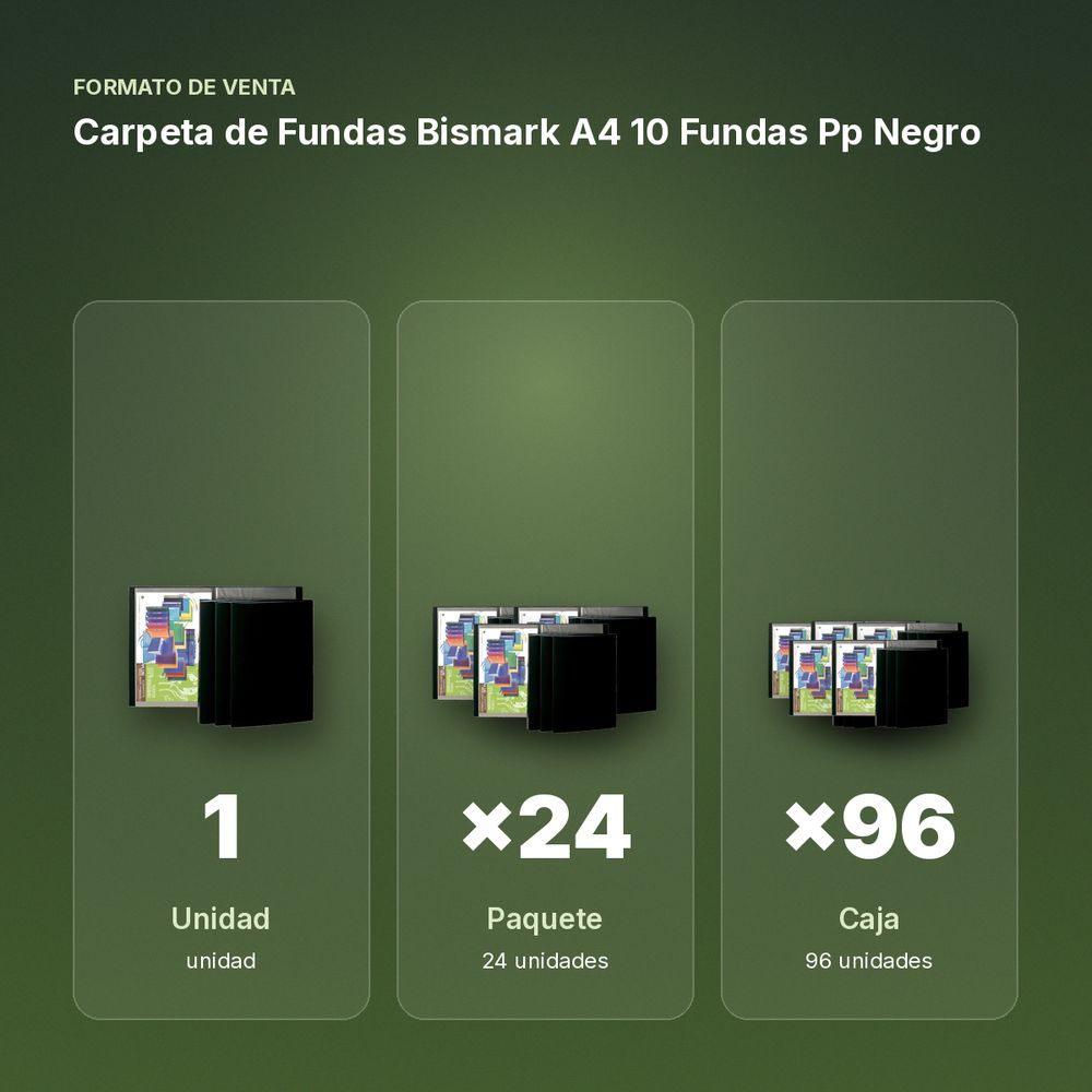 CARPETA DE FUNDAS BISMARK A4 10 FUNDAS PP NEGRO - formato de venta: paquete de 24, caja de 96