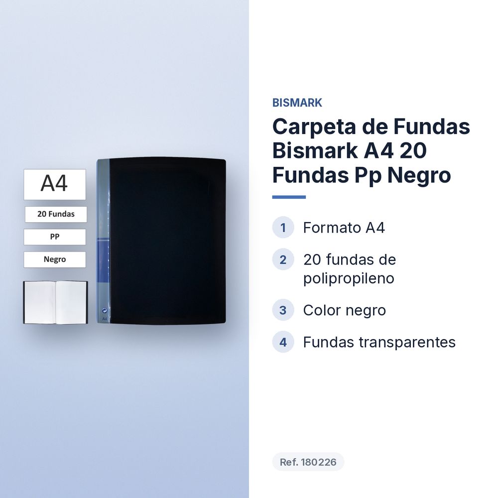CARPETA DE FUNDAS BISMARK A4 20 FUNDAS PP NEGRO - características principales