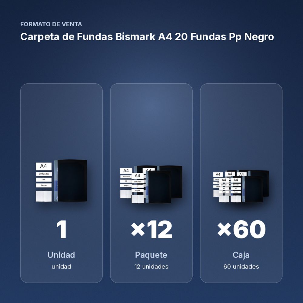 CARPETA DE FUNDAS BISMARK A4 20 FUNDAS PP NEGRO - formato de venta: paquete de 12, caja de 60