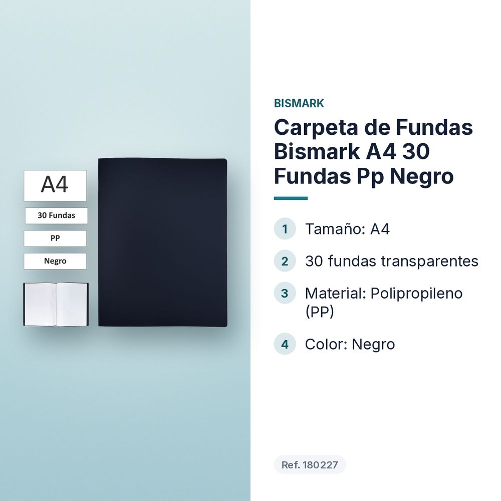 CARPETA DE FUNDAS BISMARK A4 30 FUNDAS PP NEGRO - características principales
