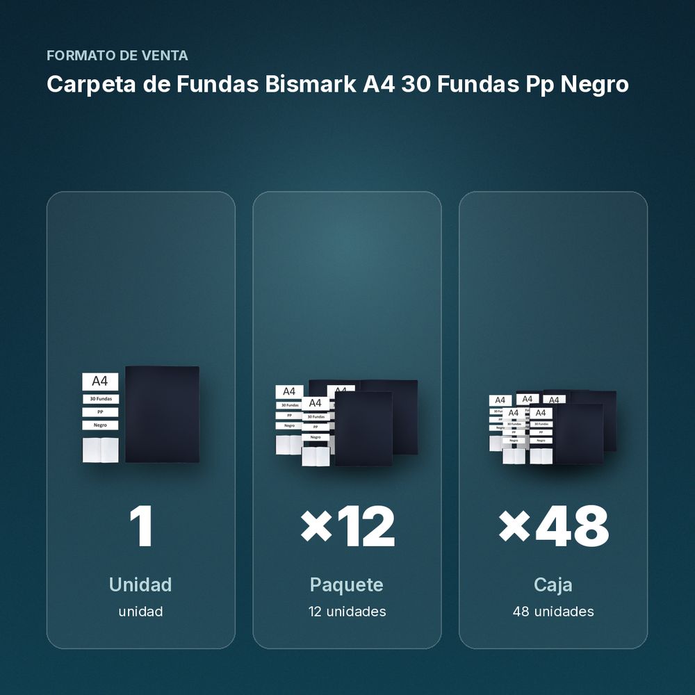 CARPETA DE FUNDAS BISMARK A4 30 FUNDAS PP NEGRO - formato de venta: paquete de 12, caja de 48