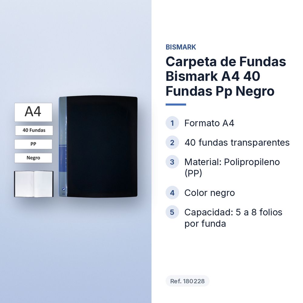 CARPETA DE FUNDAS BISMARK A4 40 FUNDAS PP NEGRO - características principales
