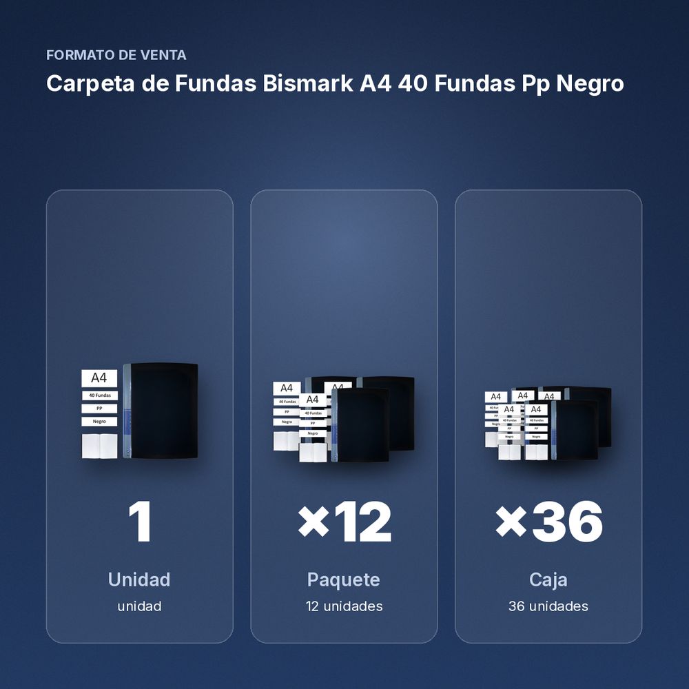 CARPETA DE FUNDAS BISMARK A4 40 FUNDAS PP NEGRO - formato de venta: paquete de 12, caja de 36