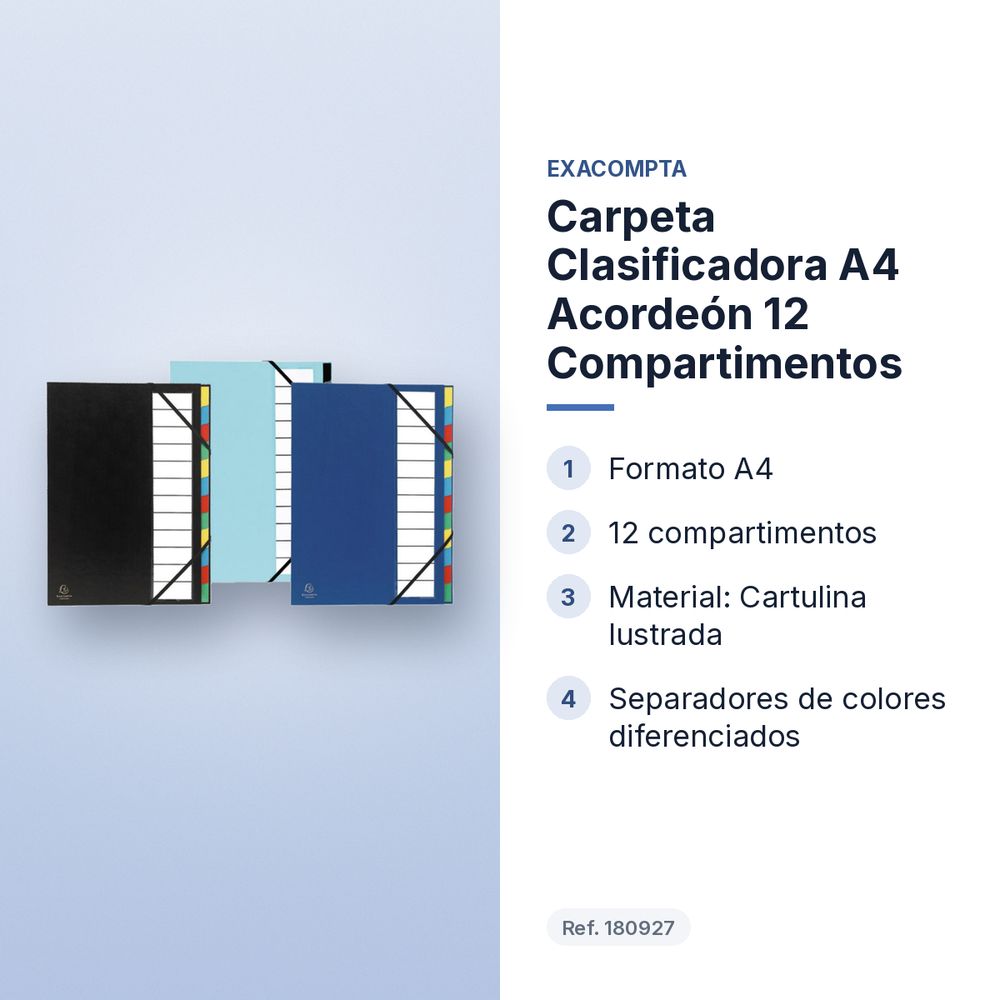 CARPETA CLASIFICADORA A4 ACORDEÓN 12 COMPARTIMENTOS - características principales