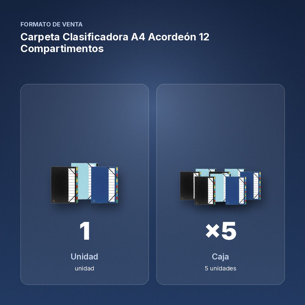 CARPETA CLASIFICADORA A4 ACORDEÓN 12 COMPARTIMENTOS - formato de venta: caja de 5
