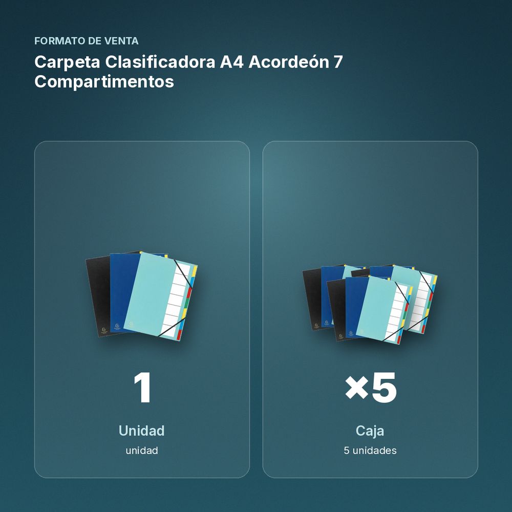 CARPETA CLASIFICADORA A4 ACORDEÓN 7 COMPARTIMENTOS - formato de venta: caja de 5
