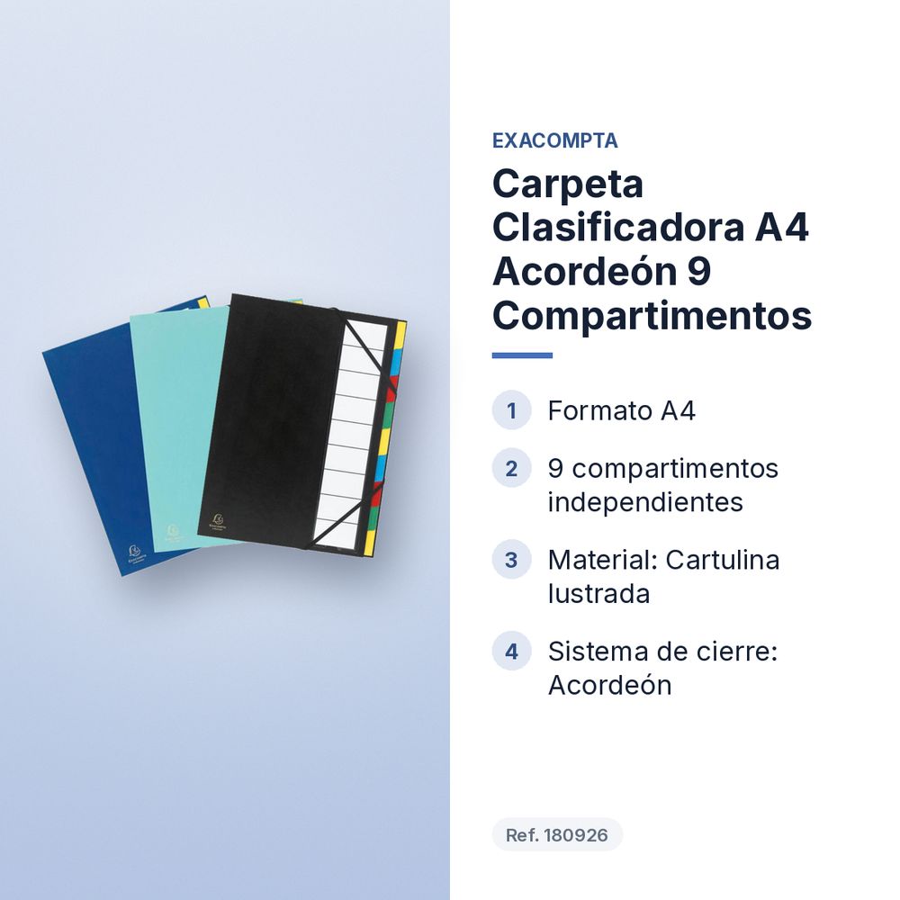 CARPETA CLASIFICADORA A4 ACORDEÓN 9 COMPARTIMENTOS - características principales