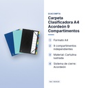 CARPETA CLASIFICADORA A4 ACORDEÓN 9 COMPARTIMENTOS - características principales
