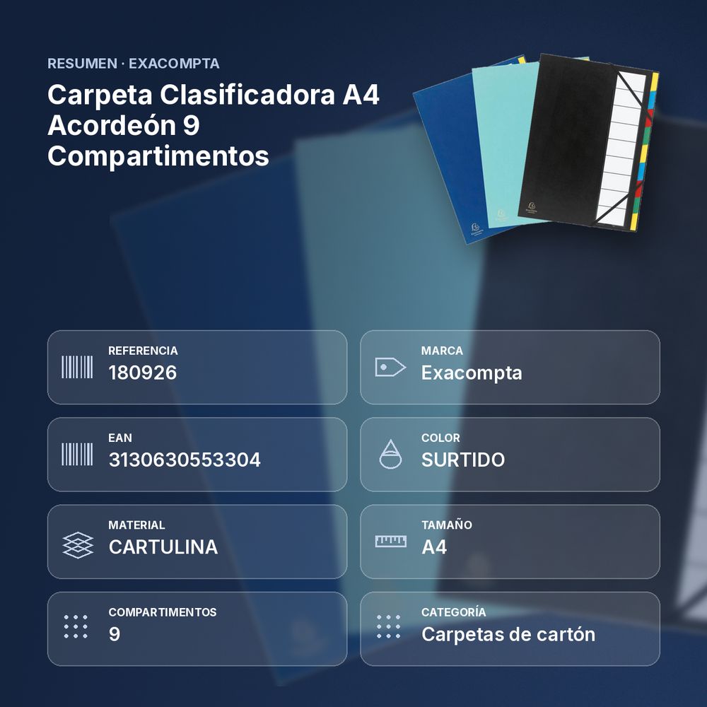 CARPETA CLASIFICADORA A4 ACORDEÓN 9 COMPARTIMENTOS - resumen de atributos