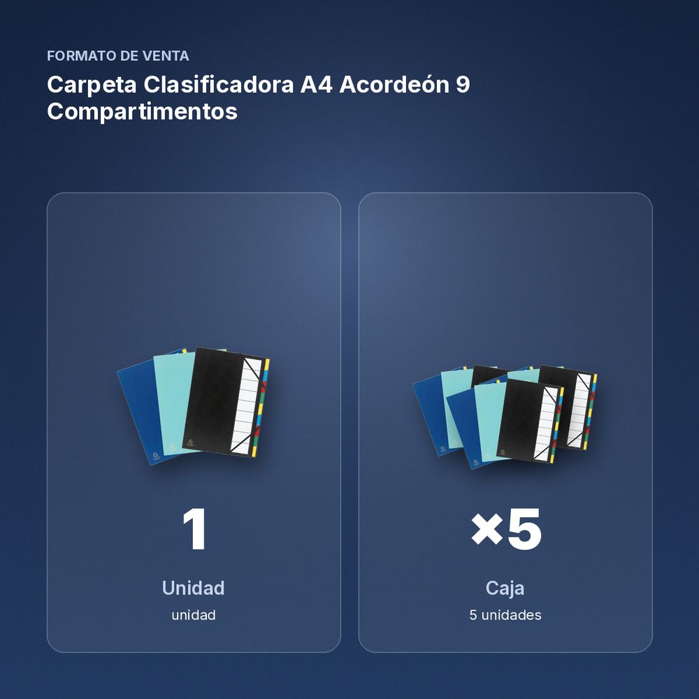 CARPETA CLASIFICADORA A4 ACORDEÓN 9 COMPARTIMENTOS - formato de venta: caja de 5