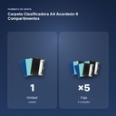 CARPETA CLASIFICADORA A4 ACORDEÓN 9 COMPARTIMENTOS - formato de venta: caja de 5