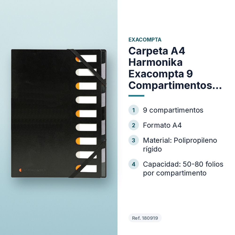 CARPETA A4 HARMONIKA EXACOMPTA 9 COMPARTIMENTOS NEGRA - características principales
