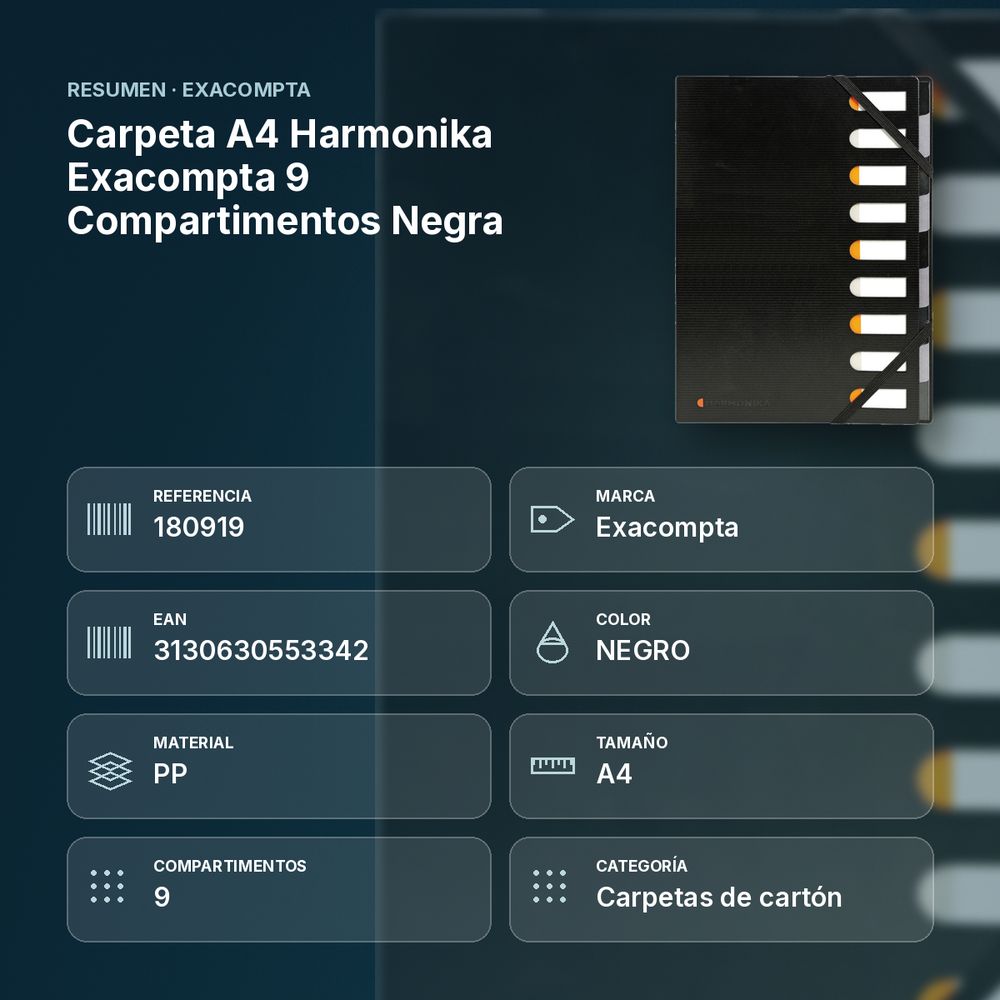 CARPETA A4 HARMONIKA EXACOMPTA 9 COMPARTIMENTOS NEGRA - resumen de atributos