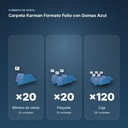 CARPETA KARMAN FORMATO FOLIO CON GOMAS AZUL  - formato de venta: paquete de 20, caja de 120