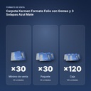 CARPETA KARMAN FORMATO FOLIO CON GOMAS Y 3 SOLAPAS AZUL MATE - formato de venta: paquete de 30, caja de 120