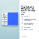 CARPETA ESPIRAL MAXIPLAS A4 20 FUNDAS Y GOMAS AZUL - características principales