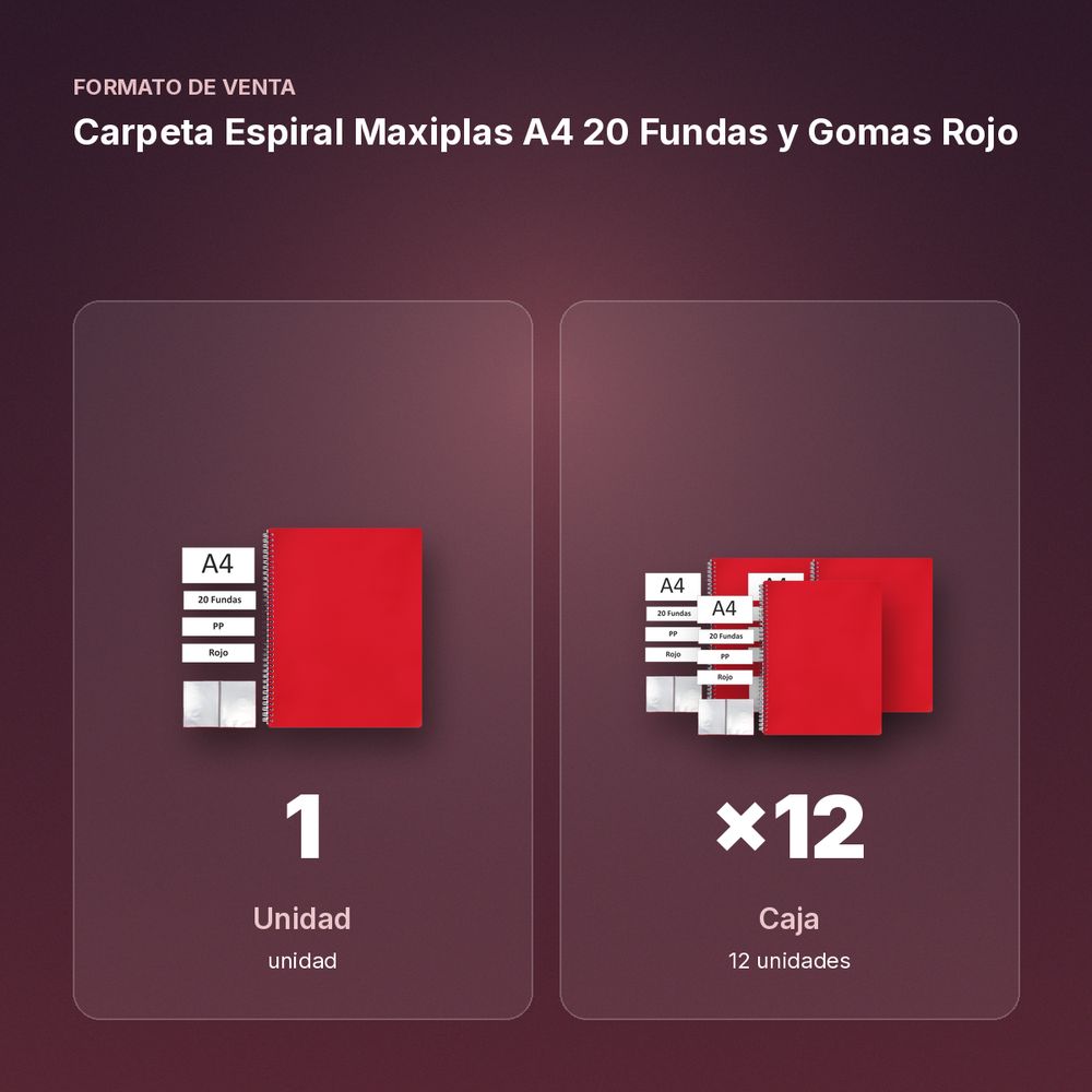 CARPETA ESPIRAL MAXIPLAS A4 20 FUNDAS Y GOMAS ROJO - formato de venta: caja de 12