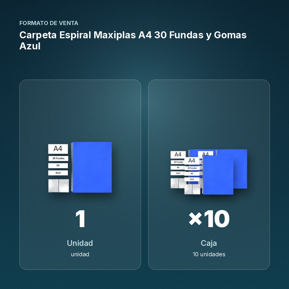 CARPETA ESPIRAL MAXIPLAS A4 30 FUNDAS Y GOMAS AZUL - formato de venta: caja de 10