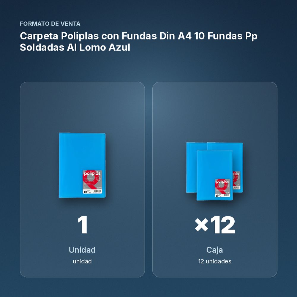 CARPETA POLIPLAS CON FUNDAS DIN A4 10 FUNDAS PP SOLDADAS AL LOMO AZUL - formato de venta: caja de 12