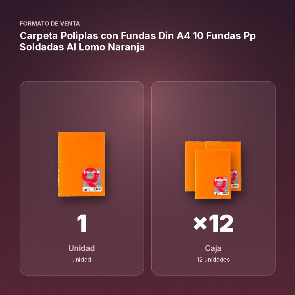 CARPETA POLIPLAS CON FUNDAS DIN A4 10 FUNDAS PP SOLDADAS AL LOMO NARANJA - formato de venta: caja de 12