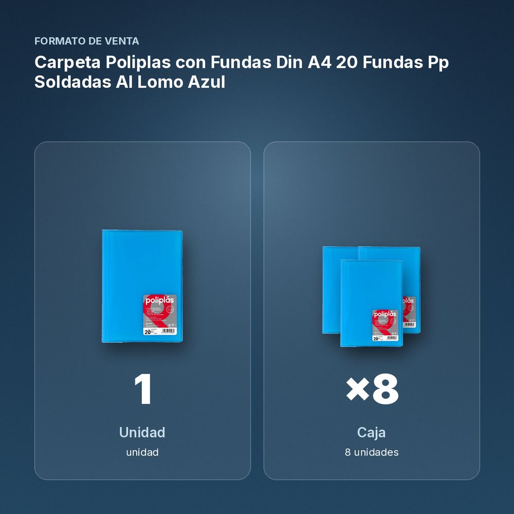 CARPETA POLIPLAS CON FUNDAS DIN A4 20 FUNDAS PP SOLDADAS AL LOMO AZUL - formato de venta: caja de 8