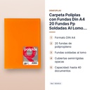 CARPETA POLIPLAS CON FUNDAS DIN A4 20 FUNDAS PP SOLDADAS AL LOMO NARANJA - características principales