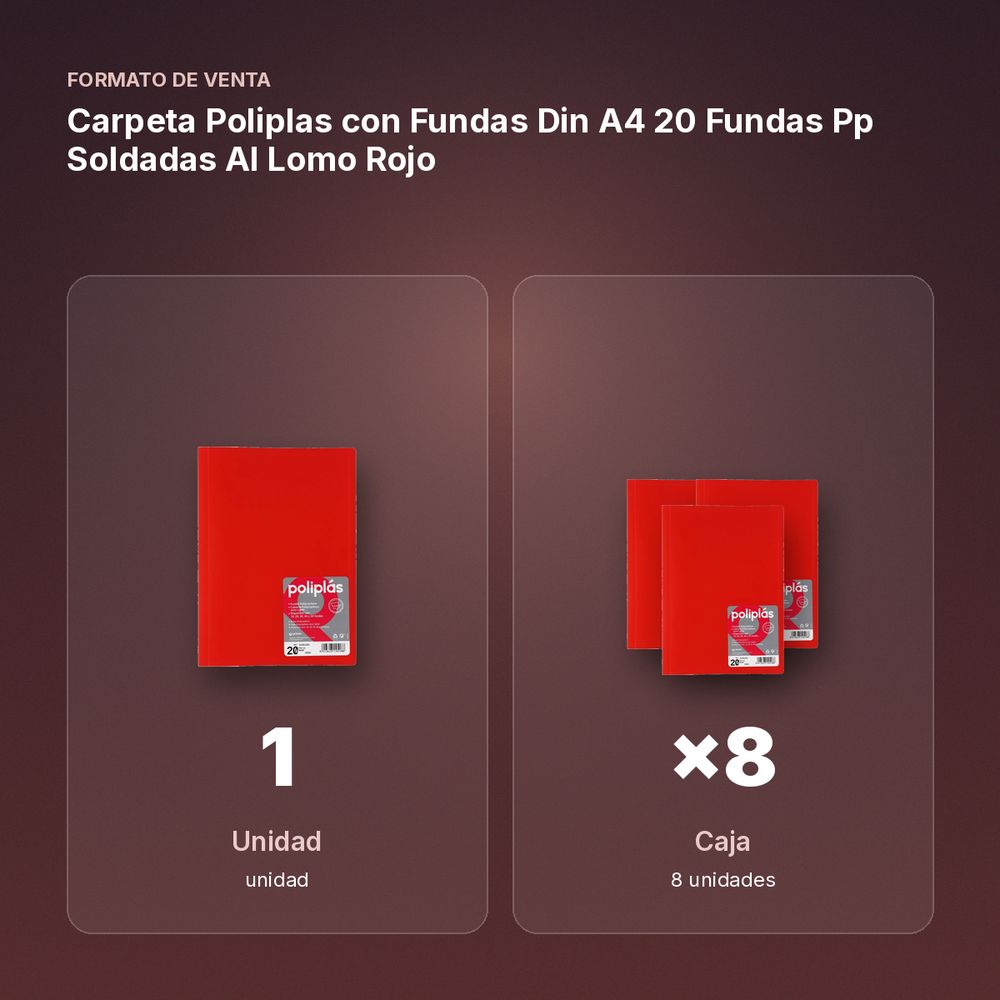 CARPETA POLIPLAS CON FUNDAS DIN A4 20 FUNDAS PP SOLDADAS AL LOMO ROJO - formato de venta: caja de 8