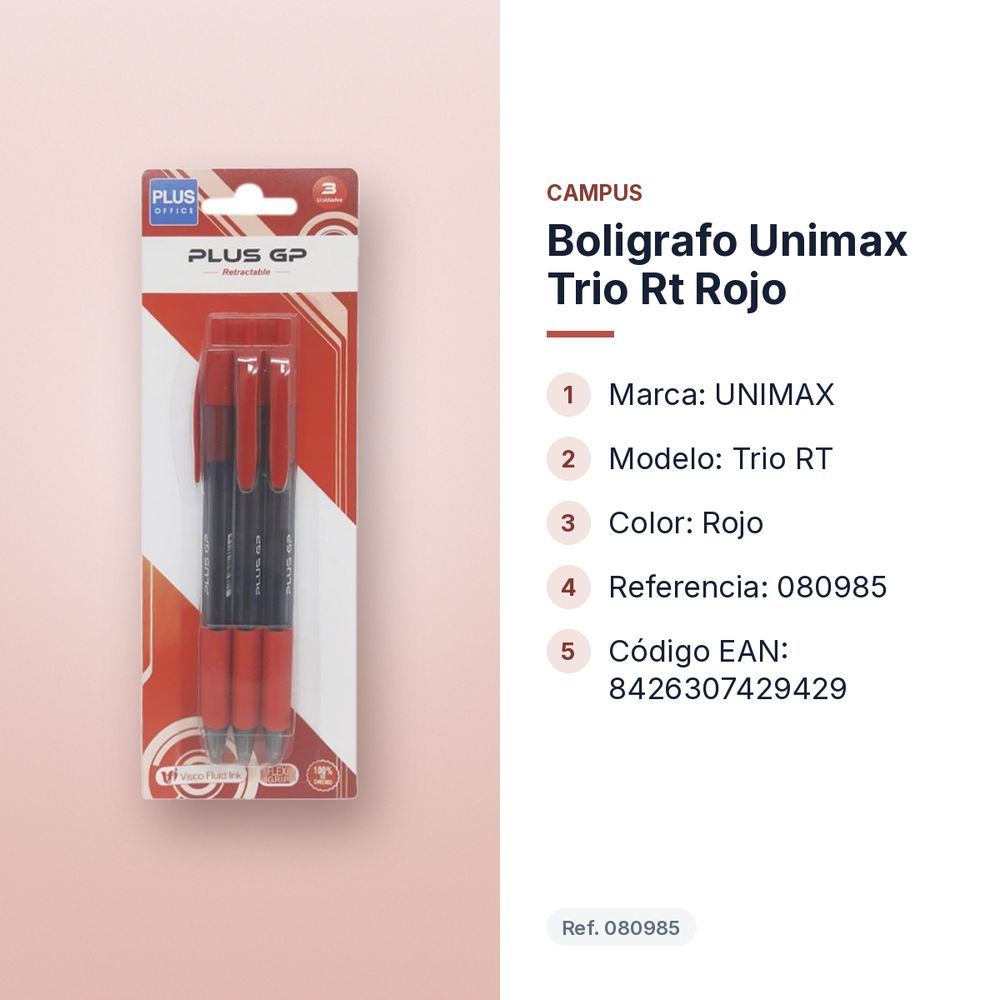 BOLIGRAFO UNIMAX TRIO RT ROJO - características principales