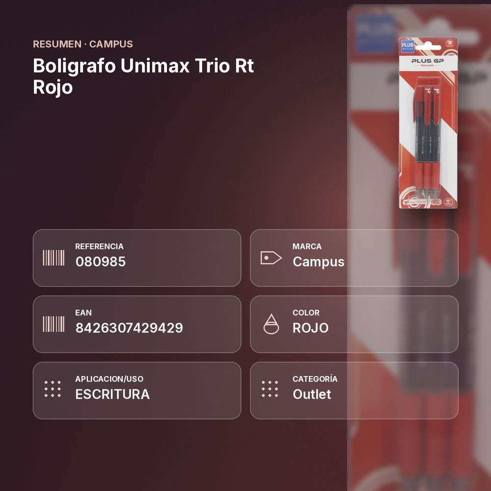 BOLIGRAFO UNIMAX TRIO RT ROJO - resumen de atributos