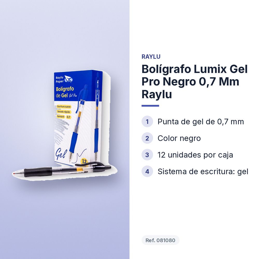 BOLÍGRAFO LUMIX GEL PRO NEGRO 0,7 MM RAYLU - características principales